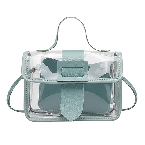 Transparente Umhängetasche, Handtasche, Stadion-zugelassen, veganes Leder, Konzerttasche für Damen und Laptop, grün, Einheitsgröße von Generisch