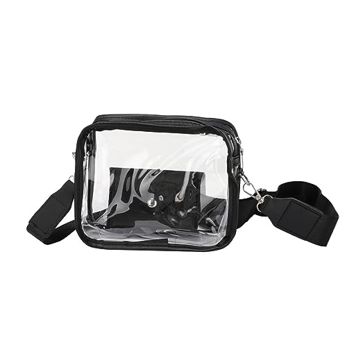 Transparente Umhängetasche, Handtasche, Stadion-zugelassen, veganes Leder, Konzerttasche für Damen und Teenager, Mädchen, Laptop-Umhängetasche, Schwarz , Einheitsgröße von Generisch