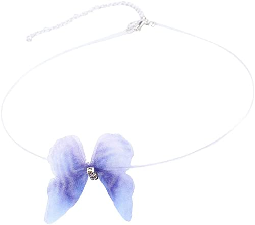 Transparente unsichtbare Angelschnur-Kette, Choker-Halskette, Damen, mehrfarbig, Schmetterlings-Anhänger, Halskette, Weiß + Violett von Generisch