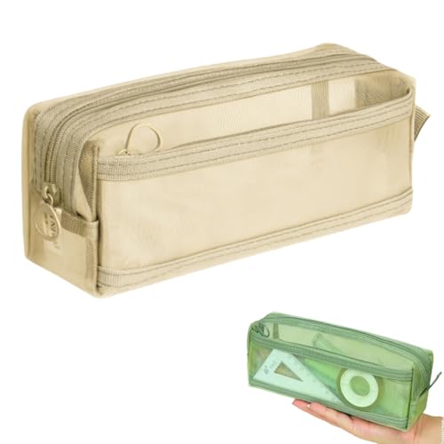 Transparentes Netz-Federmäppchen, doppellagig, Federmäppchen, Schreibwaren-Tasche, Kosmetiktasche, Aufbewahrungstasche, Quadratisch (gelb), modisch von Generisch