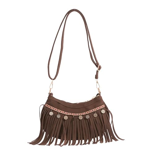 Trapezförmige Tragetasche mit Schultern, lässige Schultertaschen, Quaste, Handtasche für Damen und Mädchen, tägliche Verabredungen, Reisen, coffee, 9.84x7.48x1.97inch von Generisch