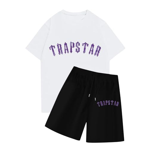 Trapstar Herren Jogginganzug, Trainingsanzug Trapstar T-Shirts Sportshorts Rundhals Sommer Anzug 2-Teilig Freizeitanzug mit Tasche Atmungsaktiv Zwei Stück Set Kurz Hose Streetwear Sportanzug Tracksuit von Generisch