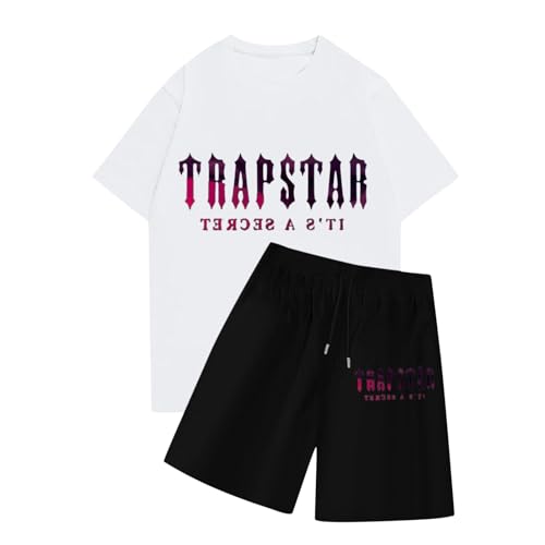 Trapstar Herren Jogginganzug, Trainingsanzug Trapstar T-Shirts Sportshorts Rundhals Sommer Anzug 2-Teilig Freizeitanzug mit Tasche Atmungsaktiv Zwei Stück Set Kurz Hose Streetwear Sportanzug Tracksuit von Generisch