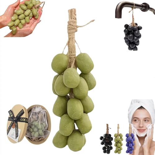 Traubenseife am Seil, handgefertigte Traubenförmige Seifen, Gesicht & Körper Bad Trauben Bündel Seifen, Dekorative Seifenstäbe, Hängend für Küche oder Badezimmer, Einzigartiges Geschenk für Frauen von Generisch