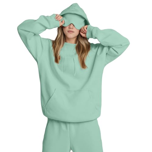 Travel Hoodie Damen Mint Grün Mit Schlafmaske Kapuzenpullover Integrierter Augenmaske Kapuzenpulli Teenager Mädchen Pullover Flugzeug Sweatshirt Reise Sweatjacke Damen Mit Kapuze Große Größen von Generisch