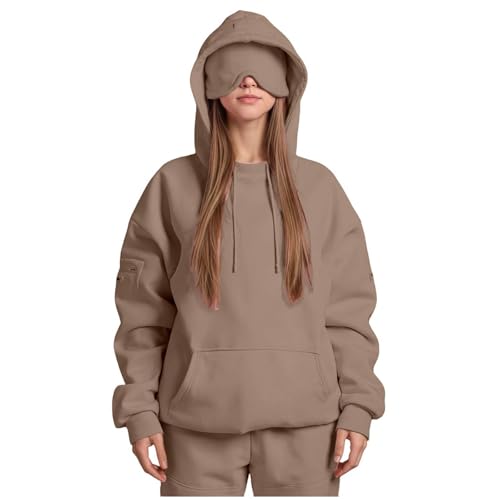Travel Hoodie Damen Mit Augenmaske Damen Sweatjacke Mit Kapuze Hoodie Jacke Oversize Zipper Sportjacke Frauen Langarm Kapuzenjacke Sportjacken Damen-Jacken Casual Style Bomberjacke von Generisch