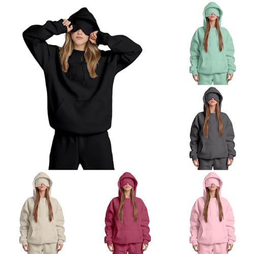 Travel Hoodie Damen Schwarz Mit Schlafmaske Kapuzenpullover Integrierter Augenmaske Kapuzenpulli Teenager Mädchen Pullover Flugzeug Sweatshirt Reise Sweatjacke Damen Mit Kapuze Große Größen von Generisch
