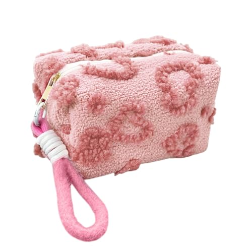 Travel Makeup Bag, Heart Design Pouch, Plush Toiletry Storage, Large Capacity Compact Design Soft Material Multi-Functional for Girls, 7.09x3.54 Inches von Generisch