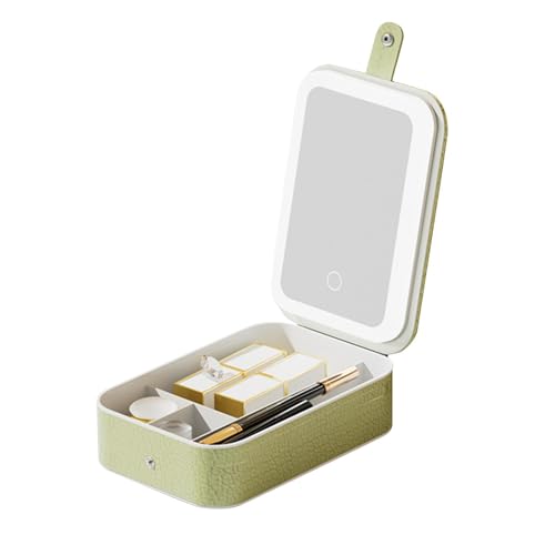 Travel Makeup Mirror with Light, Led Cosmetic Organizer, Crocodile Texture Storage Case, 8.27x5.59x2.17 inches Large-Capacity Travel Vanity with Built-In Lights for Women von Generisch