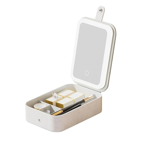 Travel Makeup Mirror with Light, Led Cosmetic Organizer, Crocodile Texture Storage Case, 8.27x5.59x2.17 inches Large-Capacity Travel Vanity with Built-In Lights for Women von Generisch