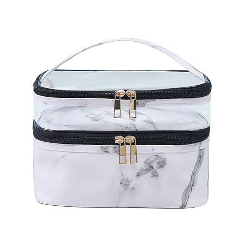 Trecks Titanium Make-up-Tasche, doppellagig, große Make-up-Organizer-Tasche, Reisezubehör, Schlafsaal, Kulturbeutel für Frauen, Reise-Kosmetiktasche, Make-up-Etui Farbige Linsen (White, One Size) von Generisch