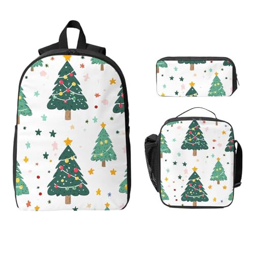 Tree Star Rucksack Set für Mädchen Jungen mit Lunchtasche Federmäppchen Weihnachten 3 Stück Schultaschen Isolierte Lunchbox Geschenke für Frauen Männer von Generisch