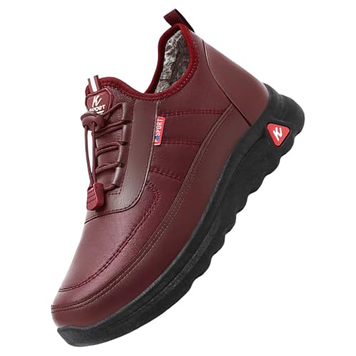 Trekkingschuhe Damen Winter Fleece Gefüttert Stiefeletten Bequem Breite Füße Orthopädische Schnürstiefel Freizeit Wasserdicht rutschfest Reitstiefel Mode Gefüttert Stiefel von Generisch