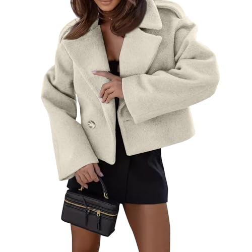 Trenchcoat Damen Kurz Wolle Zweireihig Winterjacke Damen Warm mit Knöpfen Wollmantel Damen Winter Kurze Übergangsjacke Frauen Elegant Revers Mantel Übergang Damenmantel Casual Jacke Einfarbig von Generisch