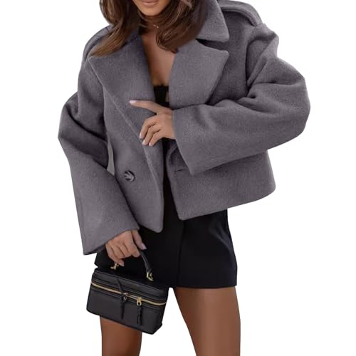 Trenchcoat Damen Kurz Wolle Zweireihig Winterjacke Damen Warm mit Knöpfen Wollmantel Damen Winter Kurze Übergangsjacke Frauen Elegant Revers Mantel Übergang Damenmantel Casual Jacke Einfarbig von Generisch