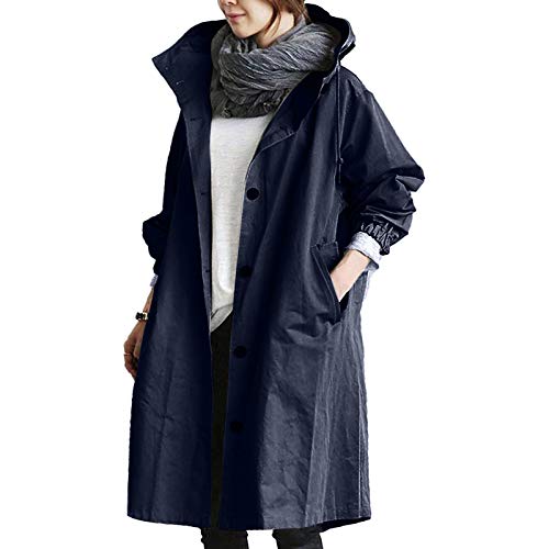 Trenchcoat Damen Lang ÜbergangsJacke mit Knöpfen Temperamentvolle Taillierte Sommermantel Leichte und Wasserbeständige Windbreaker mit Taschen und Verstellbarer Kapuze Casual Winddichter Mantel von Generisch