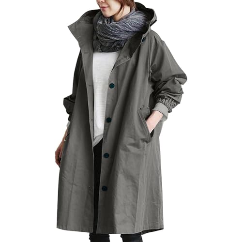 Trenchcoat Damen Wasserdicht Windjacke Gefüttert Regenjacke Herbst Mantel Elegant Lang Windbreaker Parka Jacke Große Größen Übergangsjacke Softshelljacke Outdoorjacke von Generisch