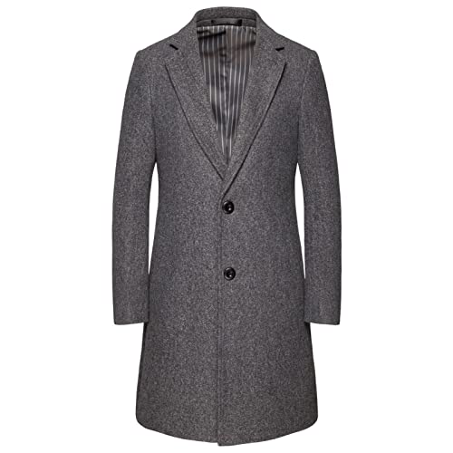 Trenchcoat mit Fallendem Revers für Herren Einreihige Lange Pea Coats aus Wollmischung Premium Winter Business Long Jacket Mantel (3XL,Dunkelgrau) von Generisch
