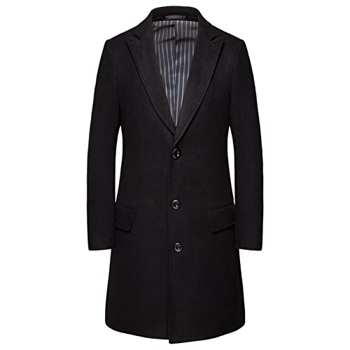 Trenchcoats mit Fallendem Revers für Herren Einreihiger Schmal Geschnittener Langer Cabanmantel Winter Warm Business Stilvolle Jacke Mantel (6XL,Schwarz) von Generisch