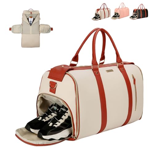 Trendfetchus Foldable Travel Bag 2.0 with Wheels, 2-in-1 Convertible Carry On Large Capacity, Detachable Strap & Shoe Pouch for Men Woman, Air Travel Business Weekender Garment Storage (Beige) von Generisch