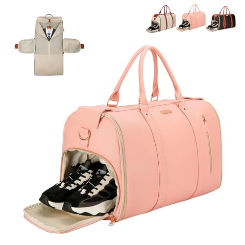 Trendfetchus Foldable Travel Bag 2.0 with Wheels, 2-in-1 Convertible Carry On Large Capacity, Detachable Strap & Shoe Pouch for Men Woman, Air Travel Business Weekender Garment Storage (Pink) von Generisch