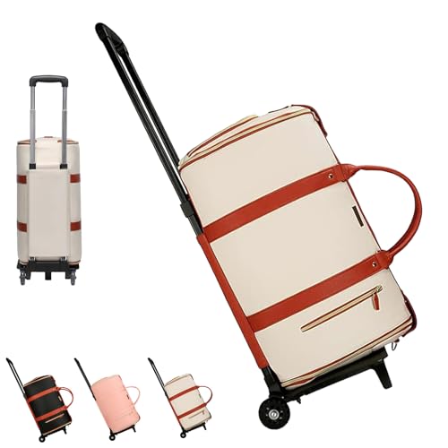 Trendfetchus Foldable Travel Bag 2.0 with Wheels, Foldable Travel Bag 2.0, Carry On Garment Bags, Air Travels Business Weekender Garment Storage, for Men Women (Beige+Wheels) von Generisch