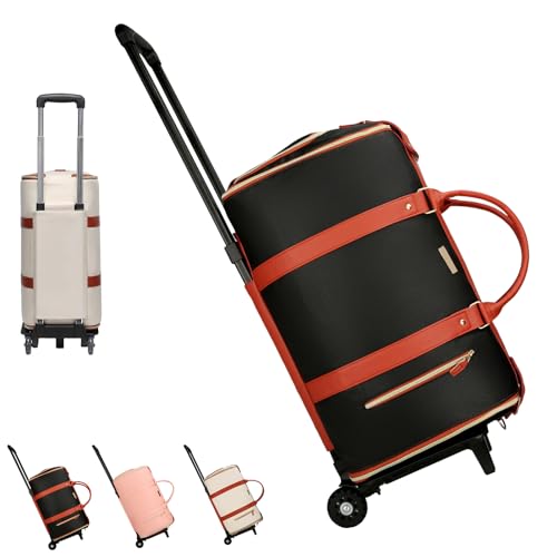 Trendfetchus Foldable Travel Bag 2.0 with Wheels, Foldable Travel Bag 2.0, Carry On Garment Bags, Air Travels Business Weekender Garment Storage, for Men Women (Black+Wheels) von Generisch