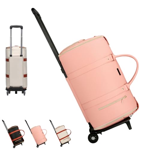 Trendfetchus Foldable Travel Bag 2.0 with Wheels, Foldable Travel Bag 2.0, Carry On Garment Bags, Air Travels Business Weekender Garment Storage, for Men Women (Pink+Wheels) von Generisch