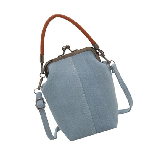 Trendige Damen-Handtasche, Kussschloss, Handy, modisch, Crossbody-Top-Griff, Denim, Pendeln, hellblau, Einheitsgröße von Generisch