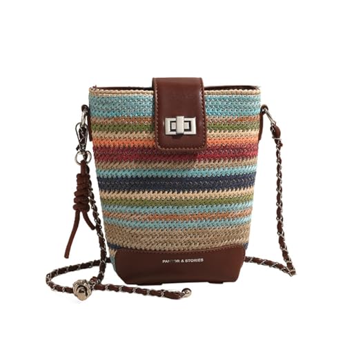 Trendige Leder-Umhängetasche, Regenbogen-gewebte Handytasche, modische Damen-Umhängetasche, mehrfarbig, 18.0*7.0*21.0 von Generisch