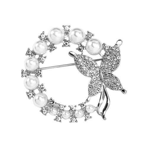 Trendige weiße Perle Schmetterling Kristall Zirkon Blume Brosche Pins für Frauen Mädchen Party Hochzeit Geschenk Schmuck Kranz Strass, 1 PC von Generisch