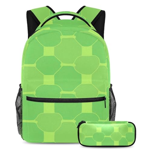 Trendiges Schultaschen-Set für Kinder, für Jungen, Mädchen, Teenager, der ultimative Rucksack mit Federmäppchen, grün, quadratisch, geometrisch, 2-teilig, mehrfarbig, B：29.4x20x40cm P：19x7.5x3.8cm, von Generisch