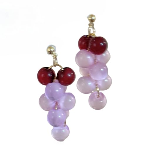 Trendy, Süße, Hellviolette, Perlenbesetzte Trauben Ohrhänger für Frauen und Mädchen, Bunte Perlen, Lange Quaste, Statement Ohrstecker, Boho Schmuck, Geschenke für Sommerpartys von Generisch