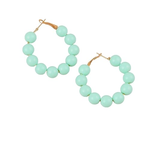 Trendy Bunte Perlen Kreisohrringe für Damen, Boho Ohrringe, Lustige Übertriebene Statement Creolen, Süßer Handgemachter Sommer Party Schmuck für Frauen, Hellgrün von Generisch