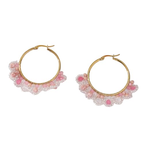 Trendy Perlenohrringe für Damen, Boho Stil, Rosa Perlen, Blumen Ohrringe, Übertriebene Ohrhänger, Statement, Trendiger, Süßer Sommer Party Schmuck für Frauen von Generisch