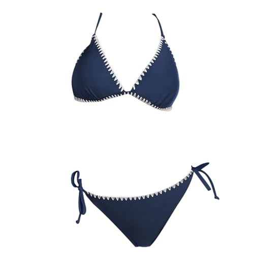 Triangel Bikini Damen Set Neckholder Bikini Zweiteiliger Badeanzug Mit Schnürung Bademode V Ausschnitt Lace Up Bikini Bademode Gepolstert Zwei Stück Niedrige Taille Badeanzug-Badebekleidung für Frauen von Generisch