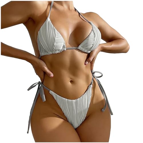 Triangel Bikini Damen Set Neckholder Bikini Zweiteiliger Badeanzug Mit Schnürung Bademode V Ausschnitt Überkreuztes Blumenmuster Bikini Bademode Push up Bikini-Sets für Frauen Badebekleidung Bandeau von Generisch