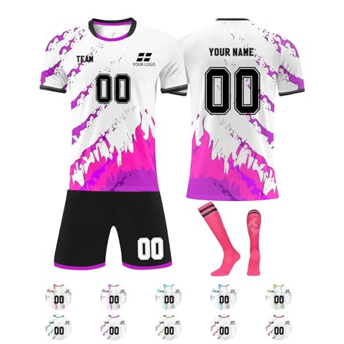 Trikot Kinder Personalisiert Fussball Trikot Kinder Set Fußball Trikot Kinder mit Namen Trikot T-Shirt Shorts und Socken 3 Teiliges Set Fußball Trainingstrikots für Jungen & Erwachsene von Generisch