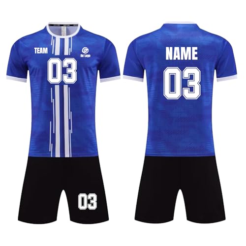 Trikot Personalisiert Kinder Set Trikot mit Eigenem Namen & Nummer & Logo Fussball Trikot für Kinder Erwachsene Outdoor Football Jersey Trikots Fußball T-Shirt Shorts für Junge von Generisch