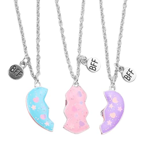 Triple Heart Magnetic Anhänger - ineinandergreifender Freund Freundschaft, Puzzle -Stück -Halskette | Sterling Silber Plated Love Token Ensemble, einstellbares Ketten - -Accessoire, sentimentaler p von Generisch