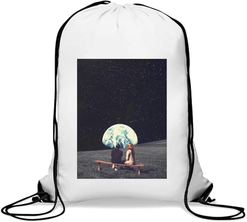 Trippy Psychedelic Space Travel Retro Style Poster Earth Gym Sack Casual Drawstring Bag White von Generisch