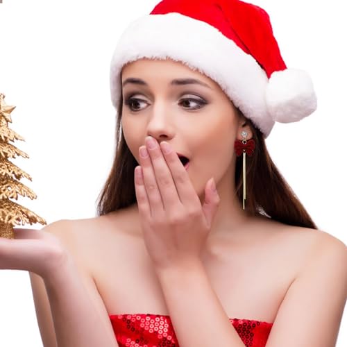 Tropfen Für Frauen Fransen Ohrringe Weihnachten Weinrot Haarkugel Perlenohrringe Tropfenohrringe Fransen Strass Ohrringe Acryl-Ohrstecker mit Karte (B, One Size) von Generisch