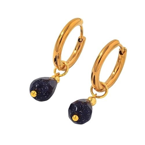 Tropfenförmige Creolen für Damen – Trendiger, Süßer Edelstein Kristall Sommerschmuck, Blauer Sandstein, Strandparty Creolen für Mädchen von Generisch