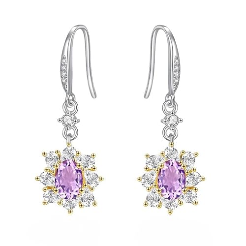 Tropfenohrringe Aus Sterlingsilber für Damen Baumelnde Blumenohrringe mit Natürlichem Kristallstein Urlaubsaccessoires Geburtstagsschmuckgeschenke mit Box Amethyst von Generisch
