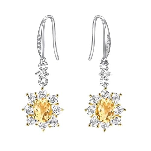 Tropfenohrringe Aus Sterlingsilber für Damen Baumelnde Blumenohrringe mit Natürlichem Kristallstein Urlaubsaccessoires Geburtstagsschmuckgeschenke mit Citrin Box von Generisch