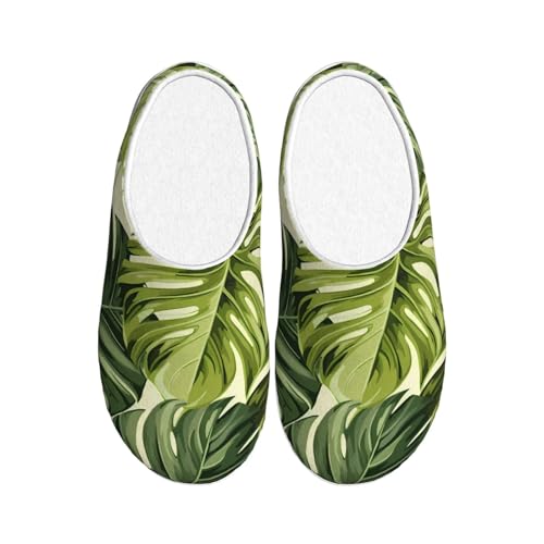 Tropische Palmenblätter Damen Hausschuhe Flanell Haus Pantoffeln für Herren Hawaii rutschfest Warme Winterschuhe für Indoor Outdoor, mehrfarbig, X-Small Men/ X-Large Women von Generisch