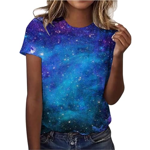 Tshirt Damen Galaxie Drucken Bluse Kurzarm Rundhalsausschnitt T-Shirt Locker Frauen Oberteile Sommer Alltag Crop Top Sport T-Shirts Teenager Mädchen Kleidung Y2k Sommerkleidung Weltraum Kostüm Damen von Generisch