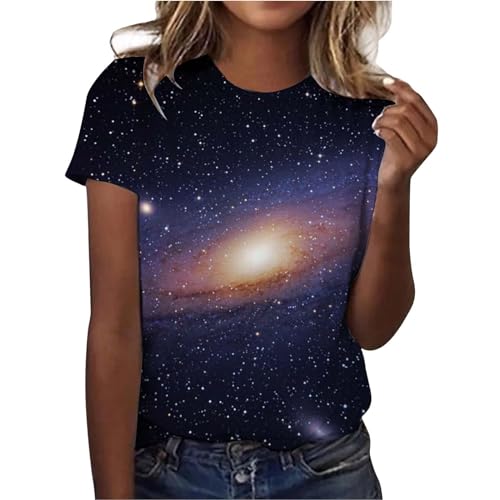 Tshirt Damen Galaxie Drucken Bluse Kurzarm Rundhalsausschnitt T-Shirt Locker Frauen Oberteile Sommer Alltag Crop Top Sport T-Shirts Teenager Mädchen Kleidung Y2k Sommerkleidung Weltraum Kostüm Damen von Generisch