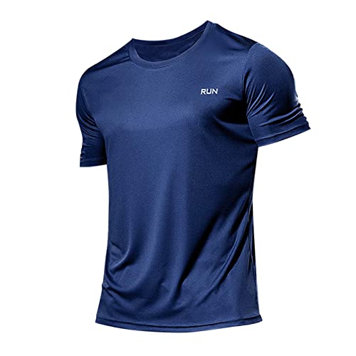 Tshirt Herren Blau Sport Tshirts Herren Atmungsaktiv Sportshirt Kurzarm Schnelltrocknend Funktionsshirt Sommer Shirt Laufshirt Trainings Tshirt Gym T Shirt Fitness Einfarbige T-Shirts von Generisch