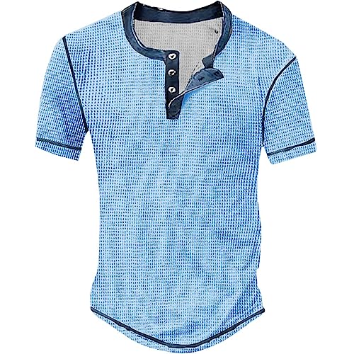 Tshirt Herren Große Größe Regular Fit T-Shirt Sommer Kurzarm Button Down Henley Shirt Mode Einfarbig Sportshirt Bequeme Luftig Sommershirt Schlichter Lässige Kurzarmshirt von Generisch